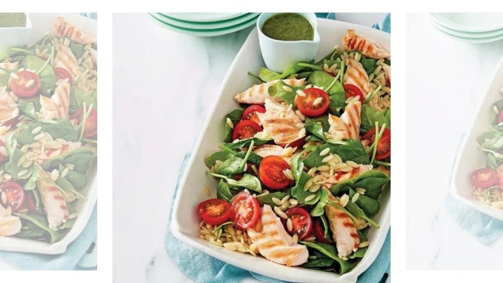 high protein meals zesty pesto chicken and spinach salad