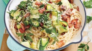 Zucchini Ribbon Pasta with Bacon Recipe for easy lunch prep ideas