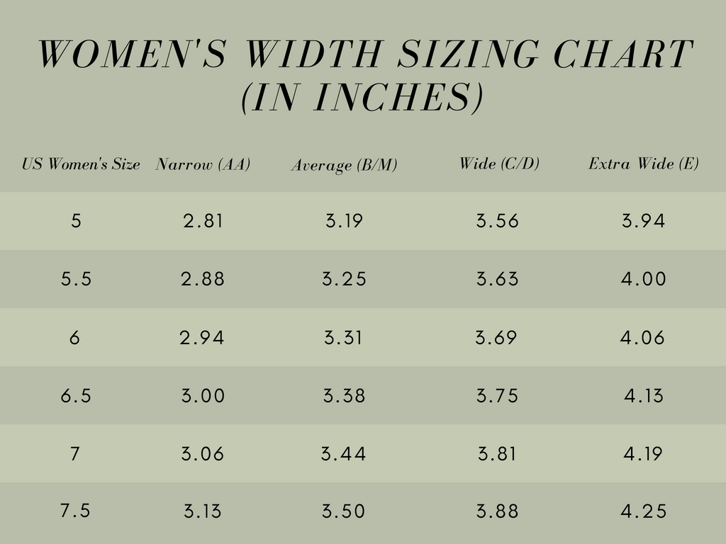 women's shoe width chart