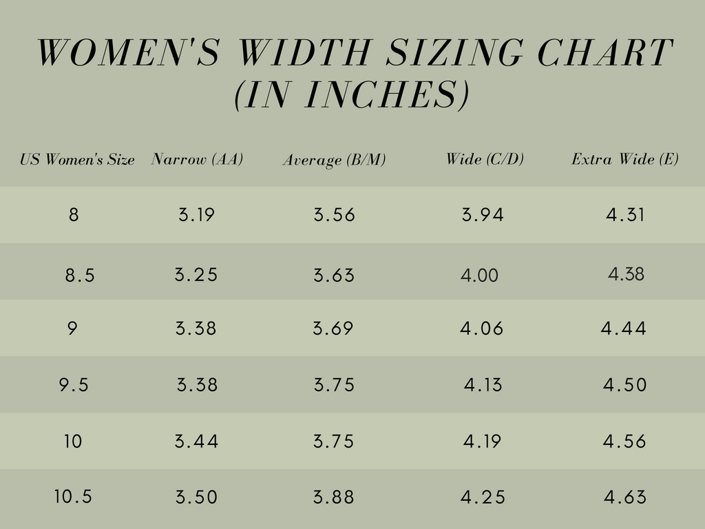 women's shoe width size chart