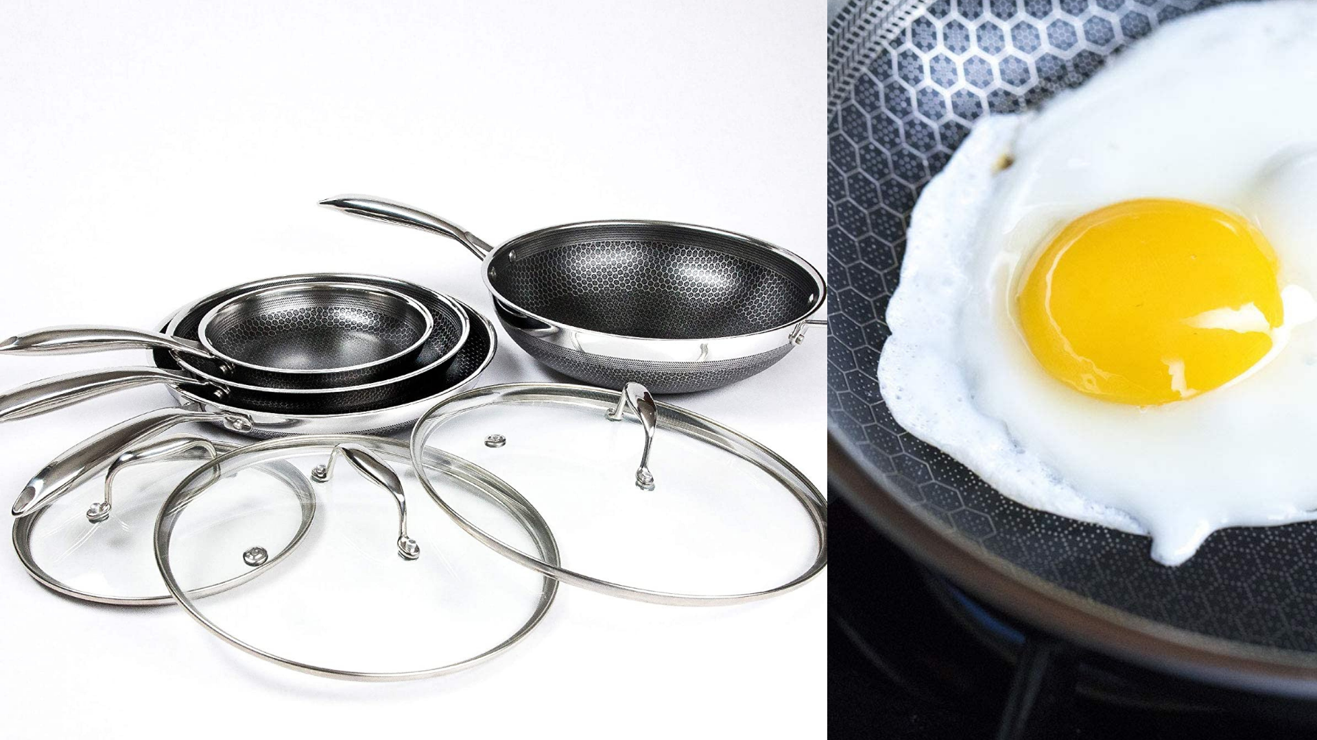 Hexclad Hybrid Nonstick Cookware 6 Piece Pot Set with Lids, Metal