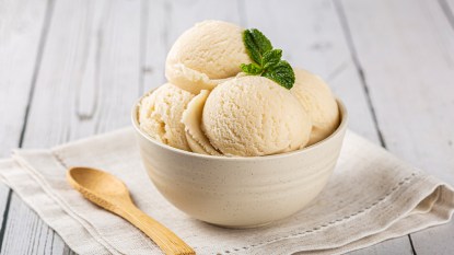 Bowl of vanilla keto ice cream