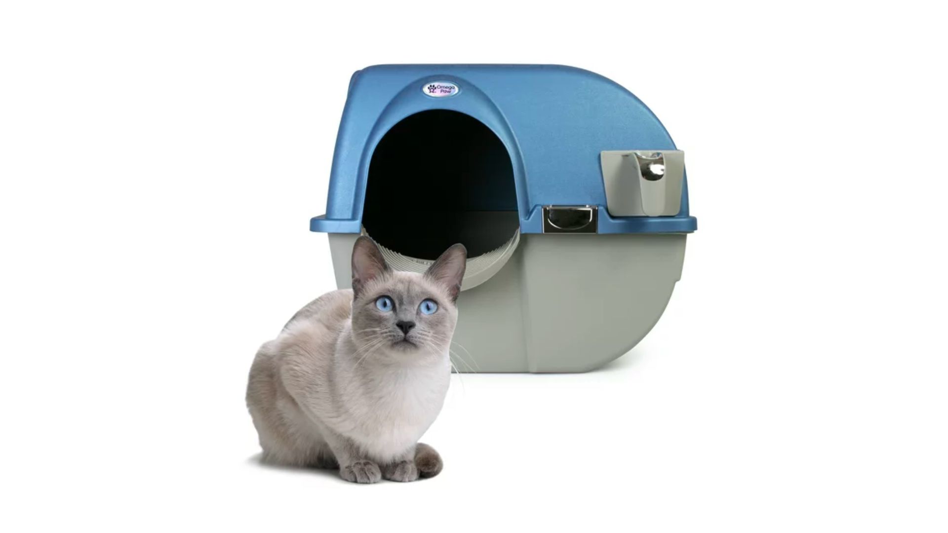 Omega Paw Premium Roll N Clean Blue Plastic Self-cleaning Sifting Litter Box  in the Litter Boxes department at