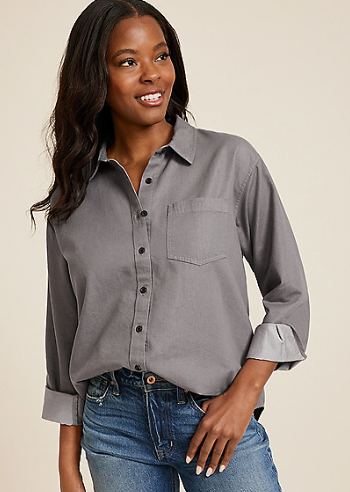 90s Prep Relaxed Utility Button Up Shirt