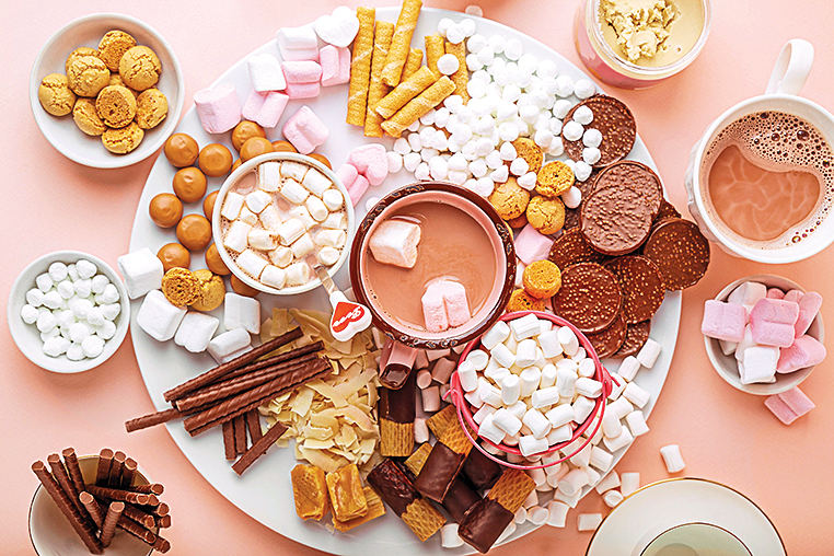 Halloween Movie Night: Platter with hot cocoa toppings and sweet treats