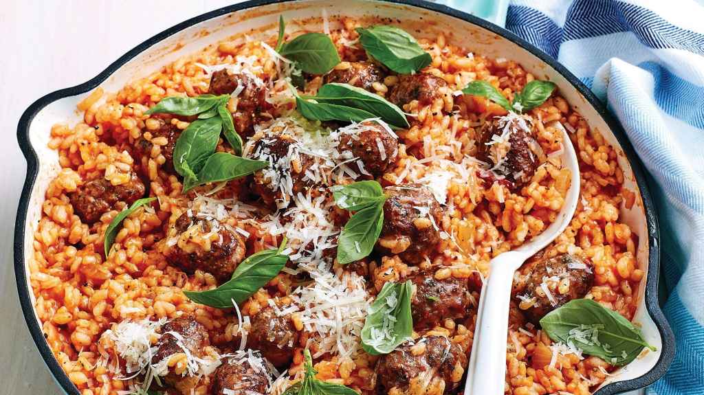 one-pot skillet rice with meatballs recipe