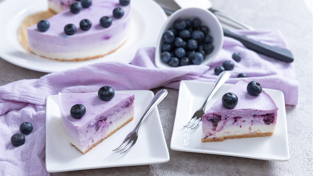 Slices of blueberry yogurt cake