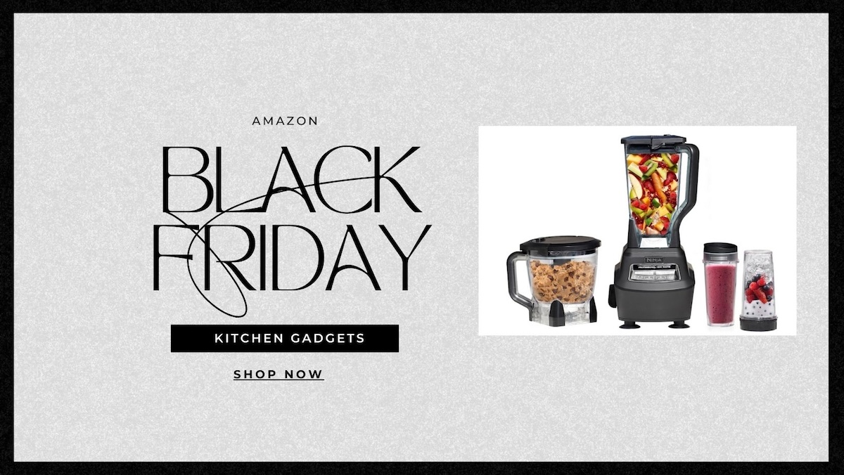 A picture of a Ninja blender from Amazon with text that reads 'Amazon's Black Friday Kitchen Gadgets Shop Now.'
