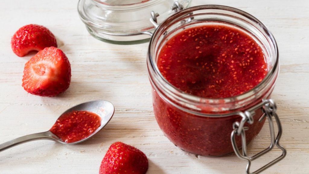 homemade strawberry jam in mason jar to top cheese danishes