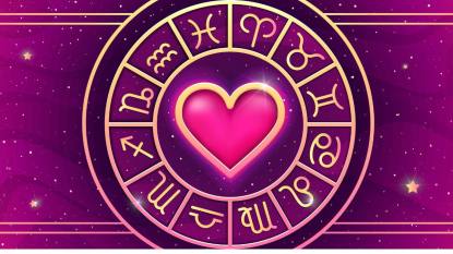 what signs are compatible with cancer: Zodiac wheel with zodiac signs set and pink heart, astrological symbols. Love horoscope. Vector illustration