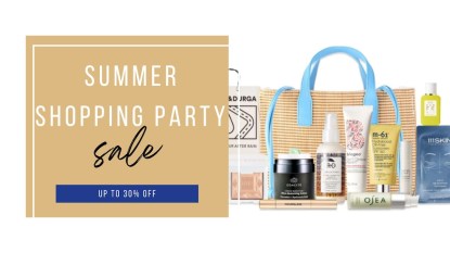 An image with Bluemercury's summer edit and text that reads 'Summer Shopping Party Sale' and 'Save up to 30%.'