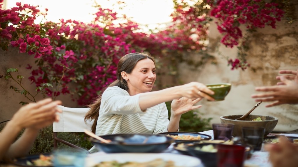 sharing meal outdoors