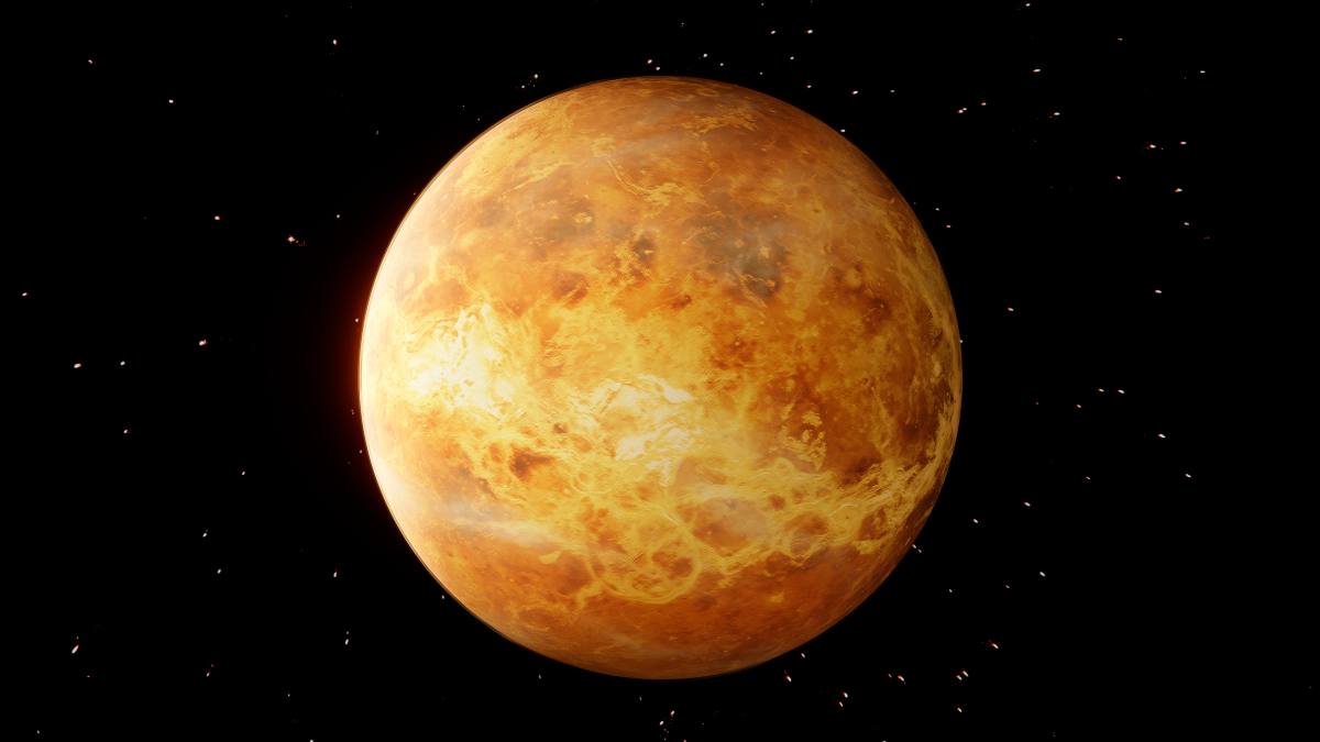 Illustration of Venus with visible atmosphere.