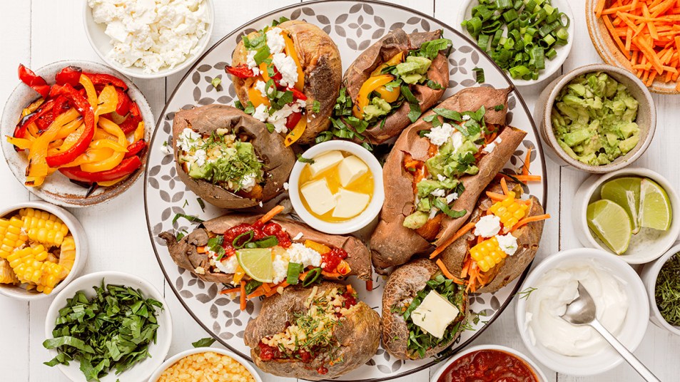 Baked Potato Bar with Healthy Toppings - It's a Veg World After All®