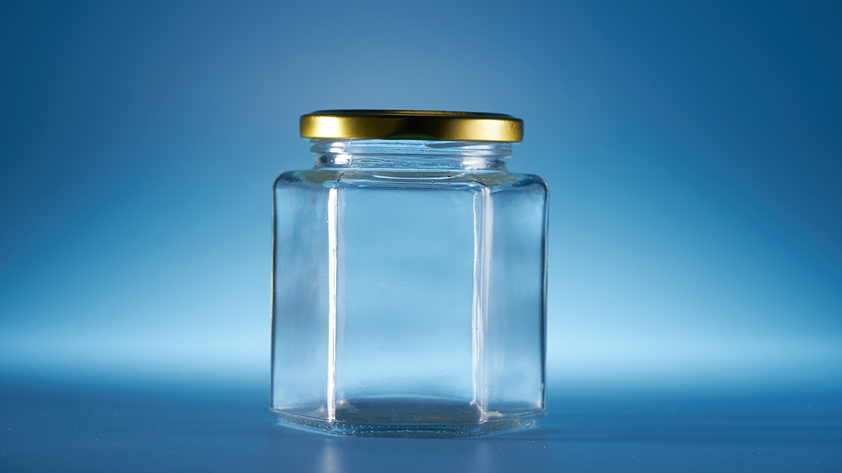 Clear glass jar free of all sticker residue