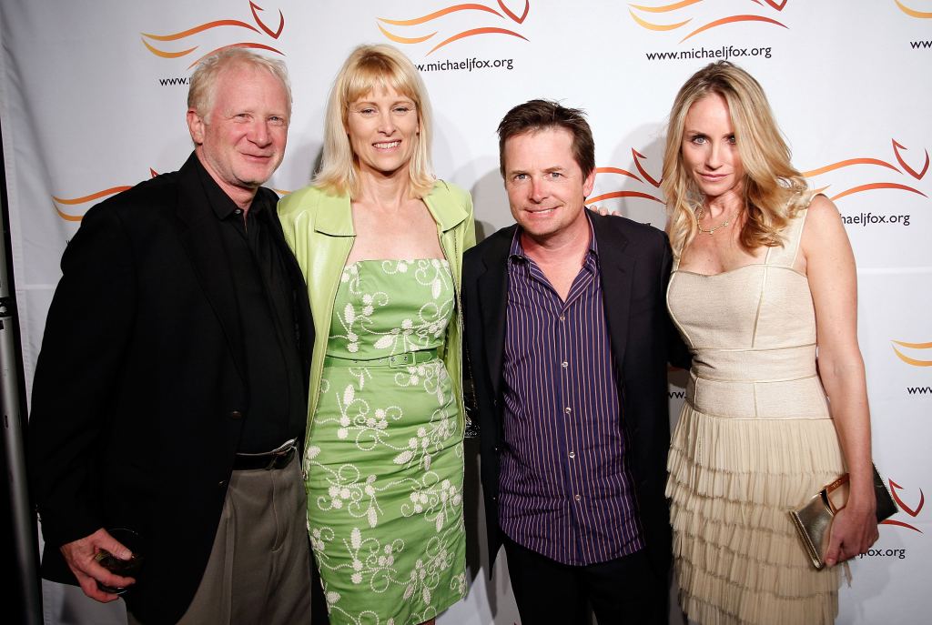 (L-R) Actor Don Most, his wife Morgan Hart, actor Michael J. Fox, and his wife Tracy Pollan pose during the Michael J. Fox Foundation for Parkinson's Research poker fundraiser held at Social Hollywood on May 8, 2008 in Los Angeles, California.