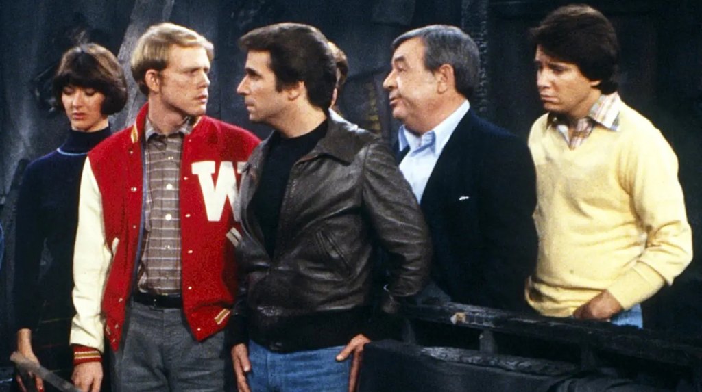 L-R: Lynda Goodfriend, Ron Howard, Henry Winkler, Tom Bosley and Anson Williams.