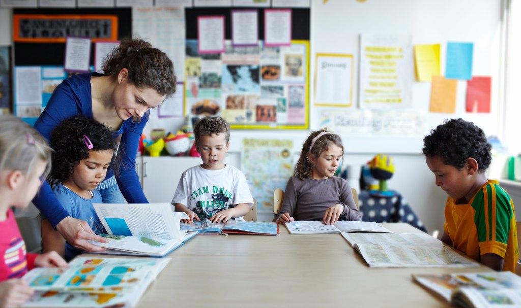 Teacher with kids