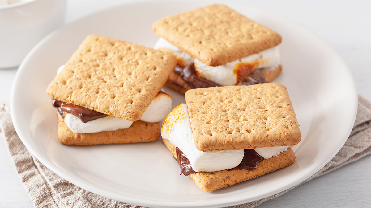 Microwave s'mores on a white plate