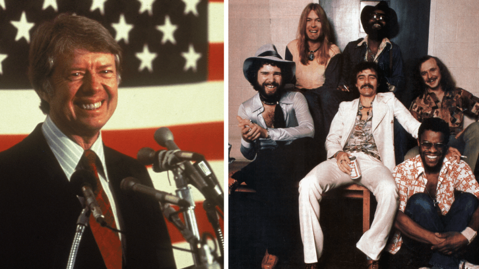 Left: Jimmy Carter in 1976; Right: The Allman Brothers in the '70s