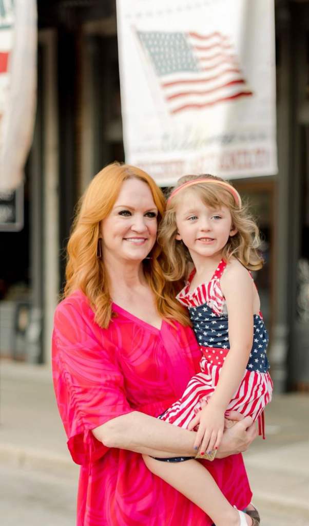 Ree Drummond with a girl in flag outfit in 2022 celebrity 4th of July