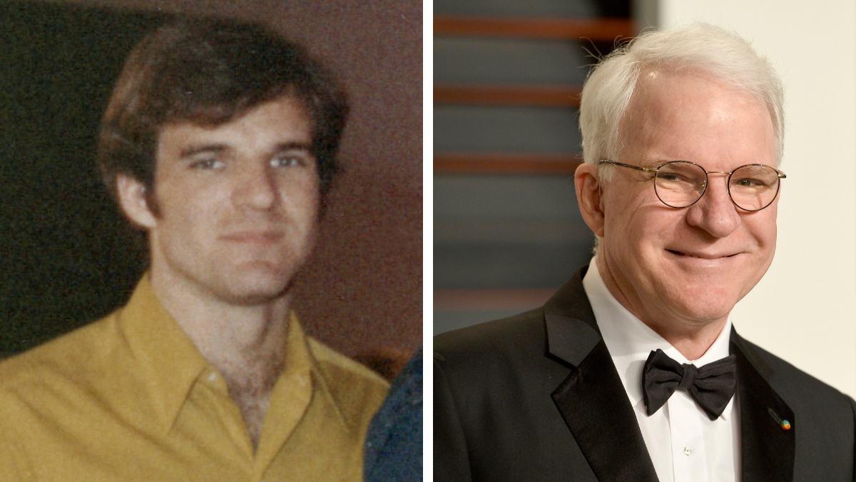 Left: Steve Martin young in 1968; Right: Steve Martin in 2015