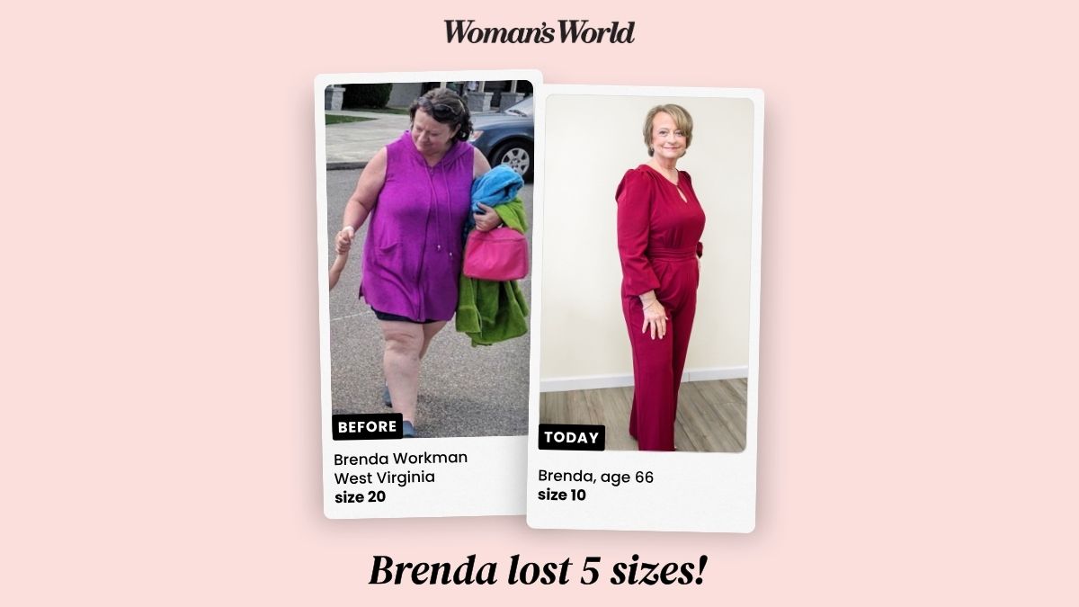 Brenda Workman before and after losing 60 pounds and reducing menopause belly fat