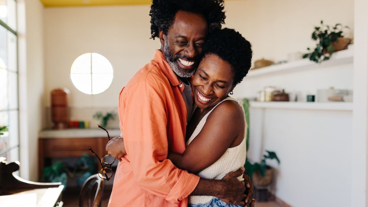 A couple hugging after learning their love language